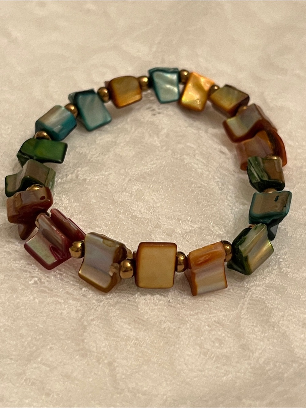 Multicolor Square Shell Beaded Stretch Bracelet
